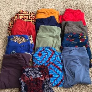 3 solid LuLaRoe leggings gray purple navy